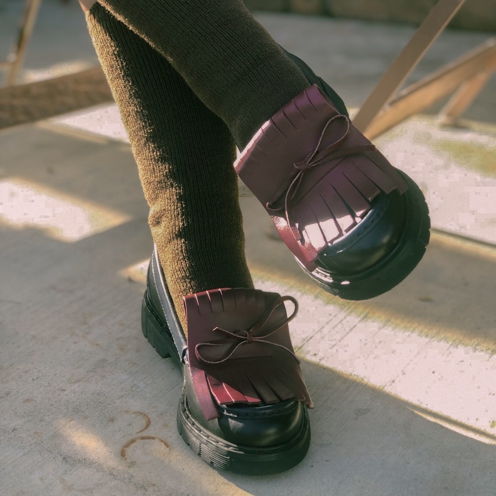 L’AUTRE CHOSE Leather Loafers Maroon Dark Red Navy Dark Blue
